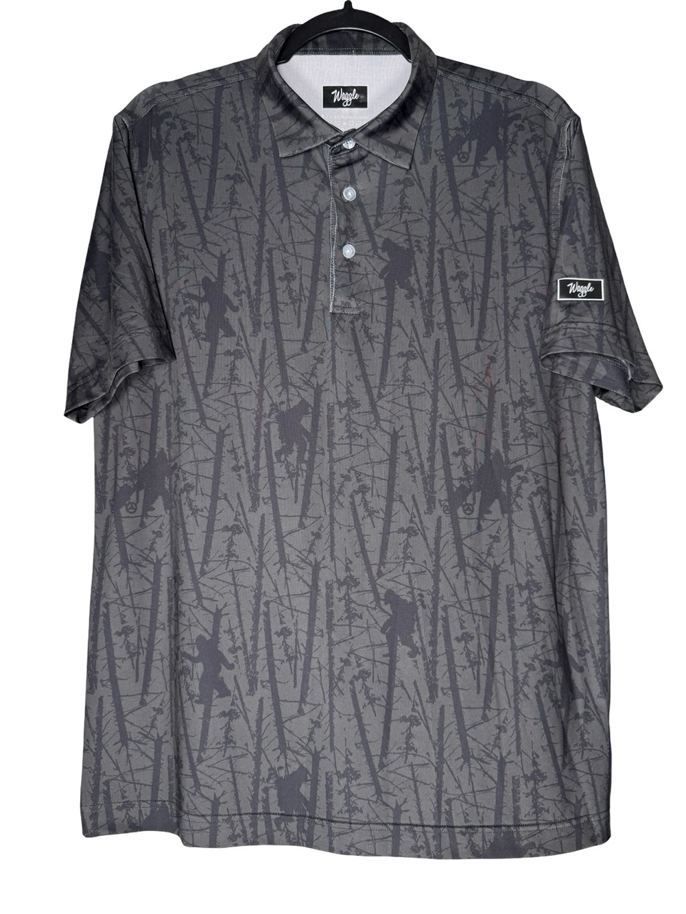 Waggle Golf Polo Shirt Sz Large Bigfoot Camo Gray Sasquatch Performance Summer